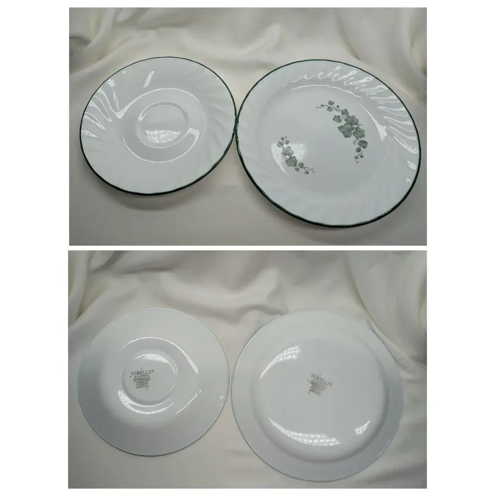 Set of 8 Corelle Callaway Ivy Dessert Salad - Saucers Plates Swirl Green Rim
